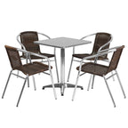 Flash Furniture 23.5'' Square Aluminum Indoor-Outdoor Table Set With 4 Dark Brown Rattan Chairs