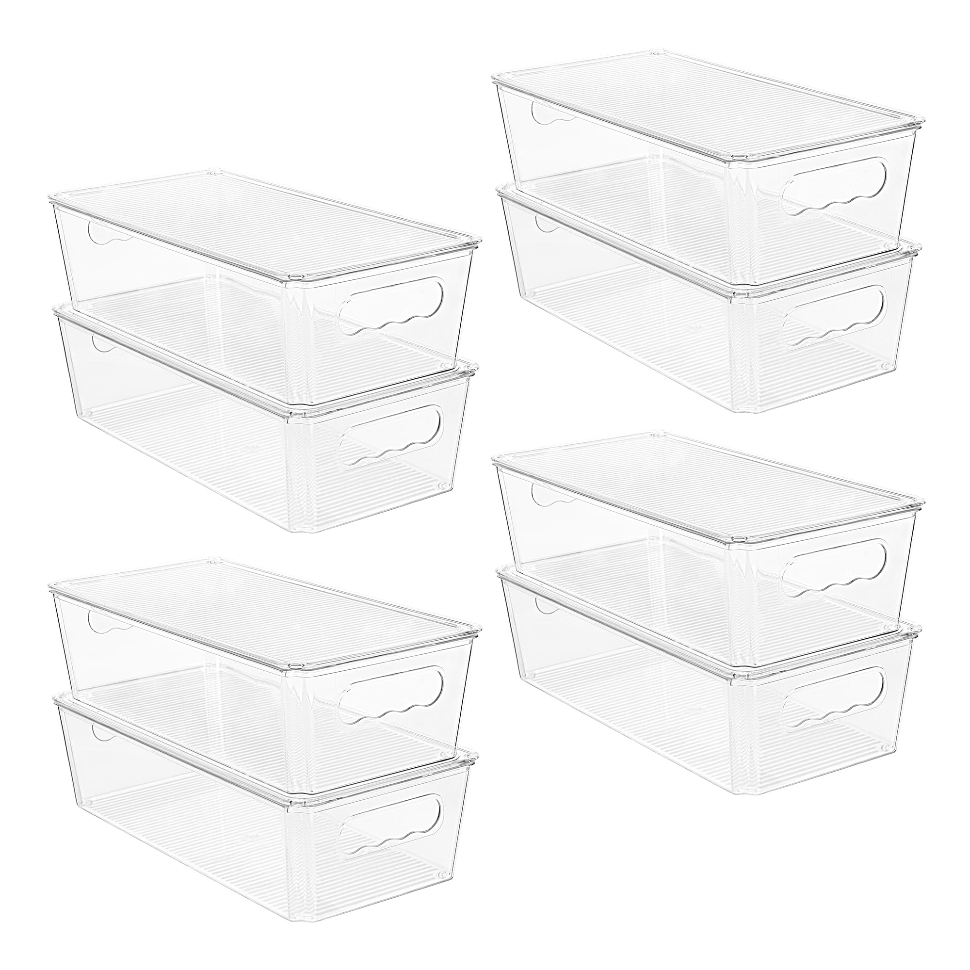 Vtopmart 8pcs Clear Organizers and Storage Bins with Lids, Stackable Plastic Storage Containers with Handles for Fridge, Freezer