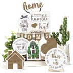 Maitys 10 Pcs Summer Beach Tiered Tray Decoration Set Farmhouse Rustic Home Decor Home Wood Sign Rustic Table Ornaments for Home