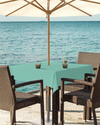 Queenker Medium Aqua Outdoor Tablecloth With Umbrella Hole And Zipper, Solid Color Table Cover For Marine Square Tables Waterpro