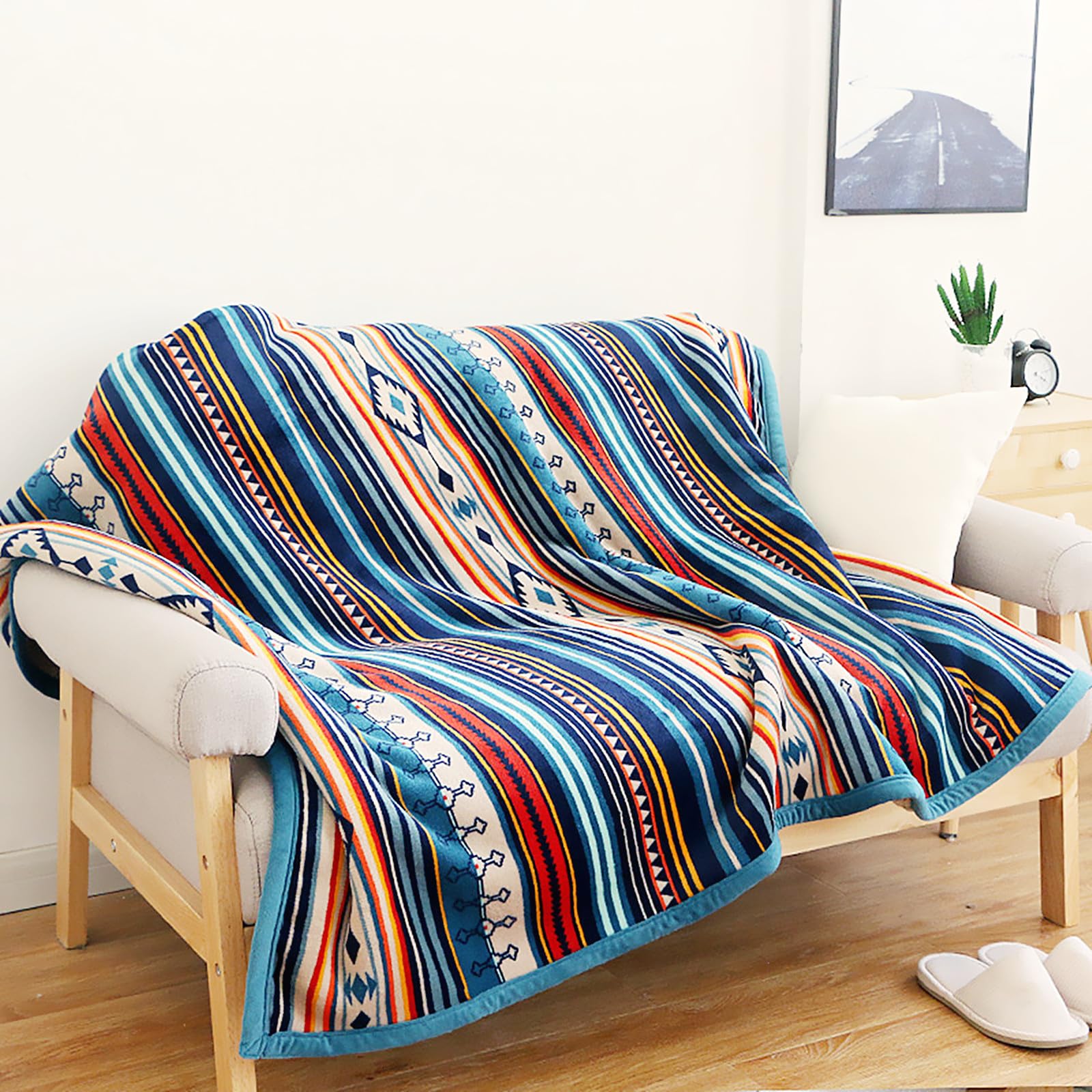 Ukeler Bohemian Sherpa Throw 80' X 60'- Soft Plush Flannel Boho Throw Blankets For Bed/Couch/Sofa/Office/Camping