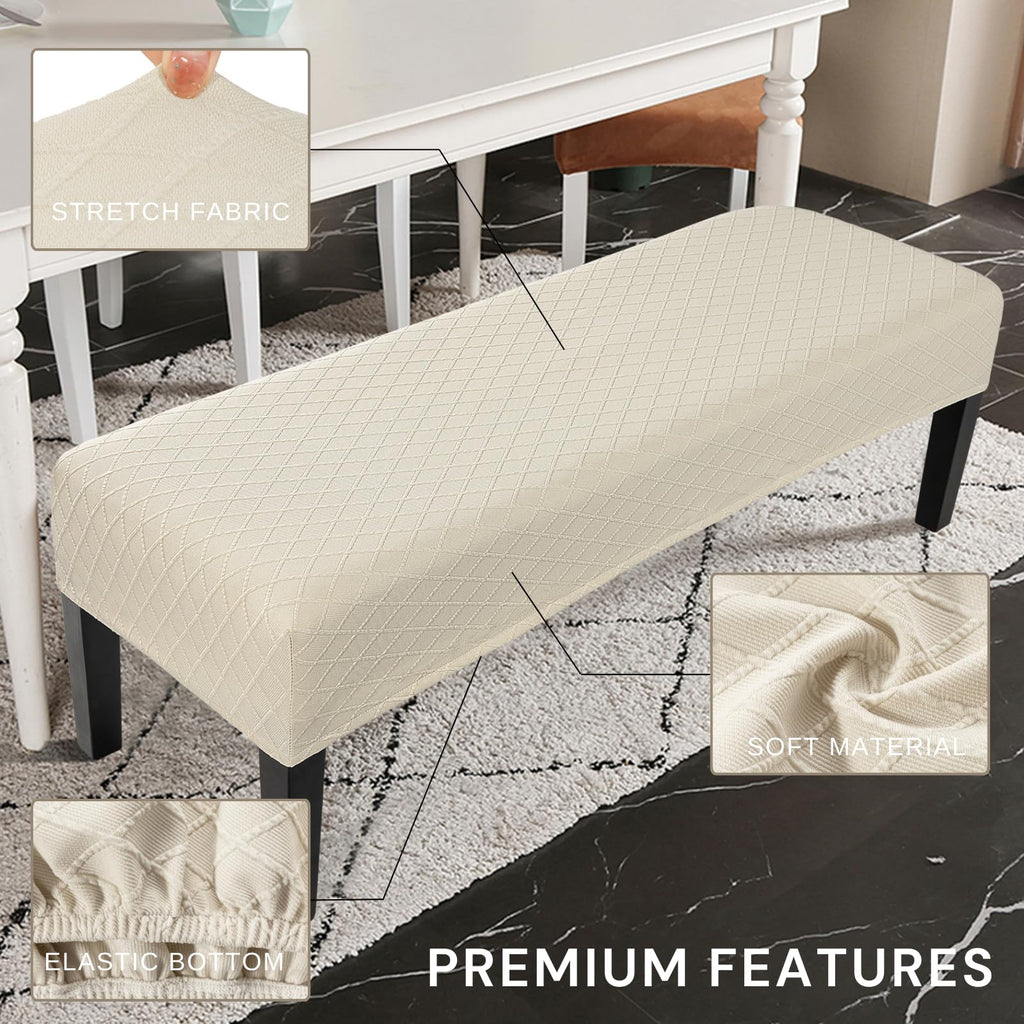Searchi Waterproof Dining Bench Cover, Stretch Washable Bench Covers Slipcover, Rectangle Benches Seat Covers For Dining Room Living Room Kitchen(Beige)