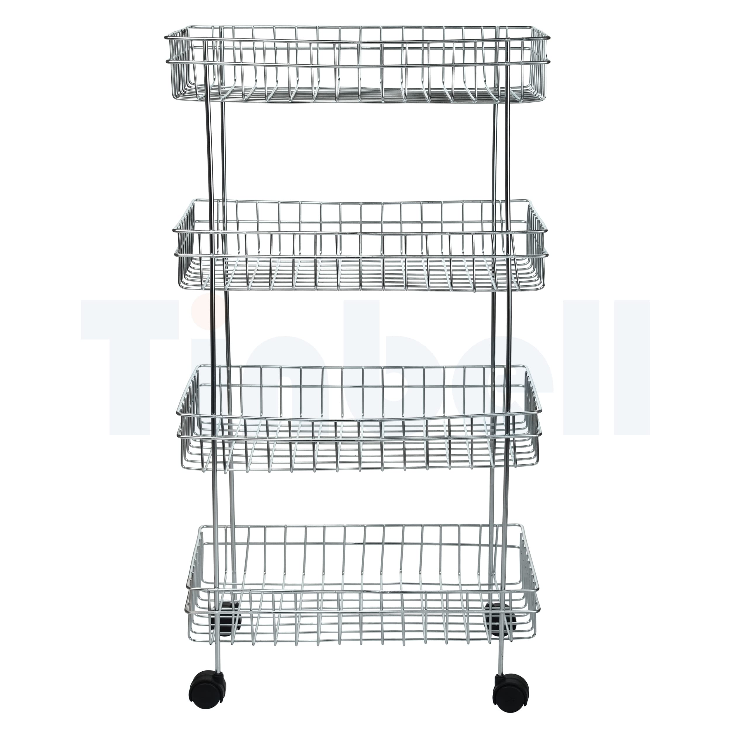 Tinbell Stainless Steel Multipurpose Kitchen Storage Shelf Basket, Kitchen Rack Four Perforated Trolley With Wheel, Vegetable Fr