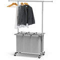 Simple Houseware 3 Bags Laundry Sorter with Extensible Clothes Hanging Rod