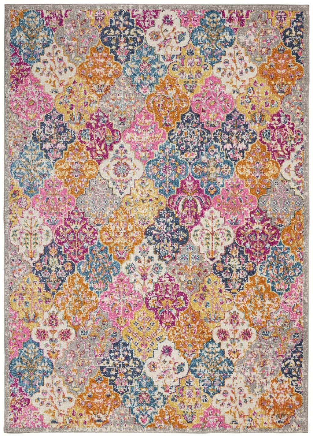 HomeRoots Multicolor 100% Polypropylene 8’ x 10’ Muted Brights Floral Diamond Area Rug