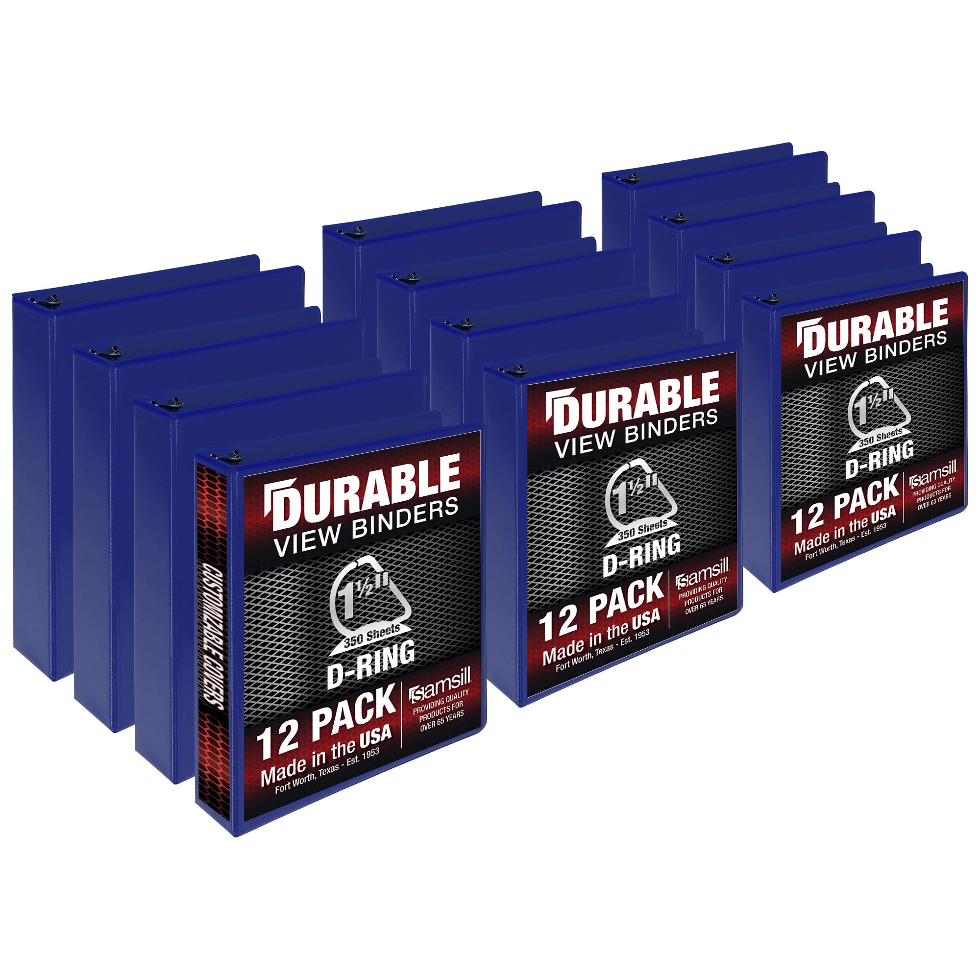 Samsill Durable 1.5 Inch, Made In The Usa, D Ring, Customizable Clear View, Blue, 12 Pack, Each Holds 350 Page