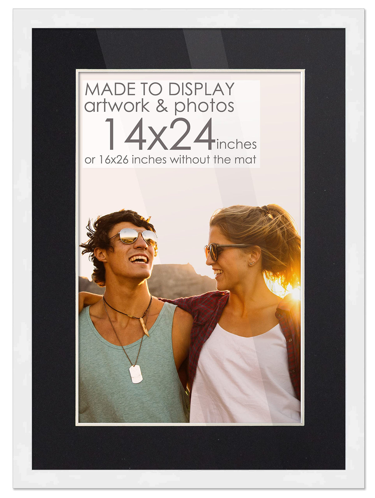 14x24 Frame White Wood with Black Mat | 16x26 Frame Matted to 14x24 | Display Your Poster Under UV Acrylic Shatter Guard Front, 