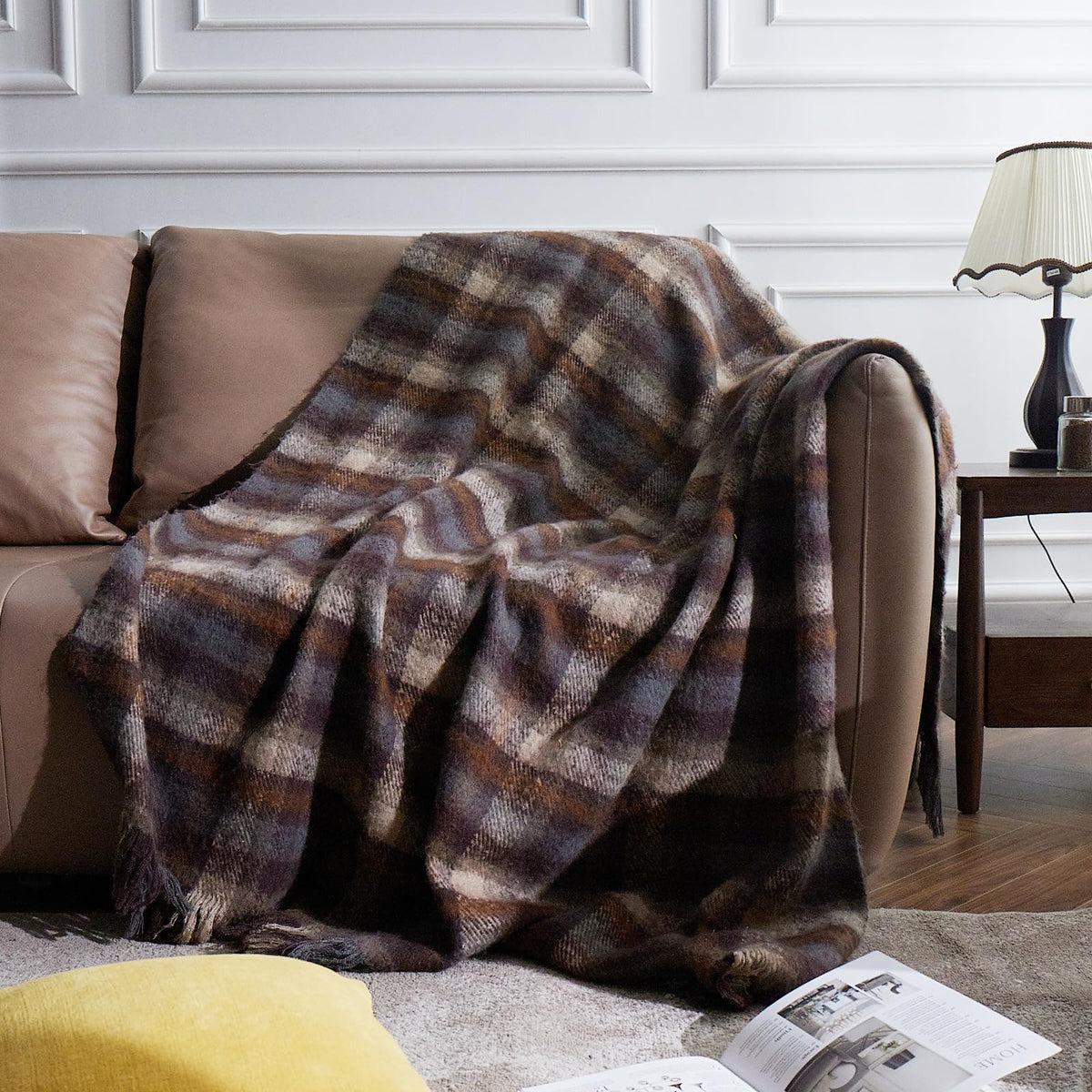 Zonli Throw Blanket, 50' X 60' Brown Decorative Classic Blankets With Tassel For Couch, Bed, Sofa, Chair, Outdoor, Cozy Warm L
