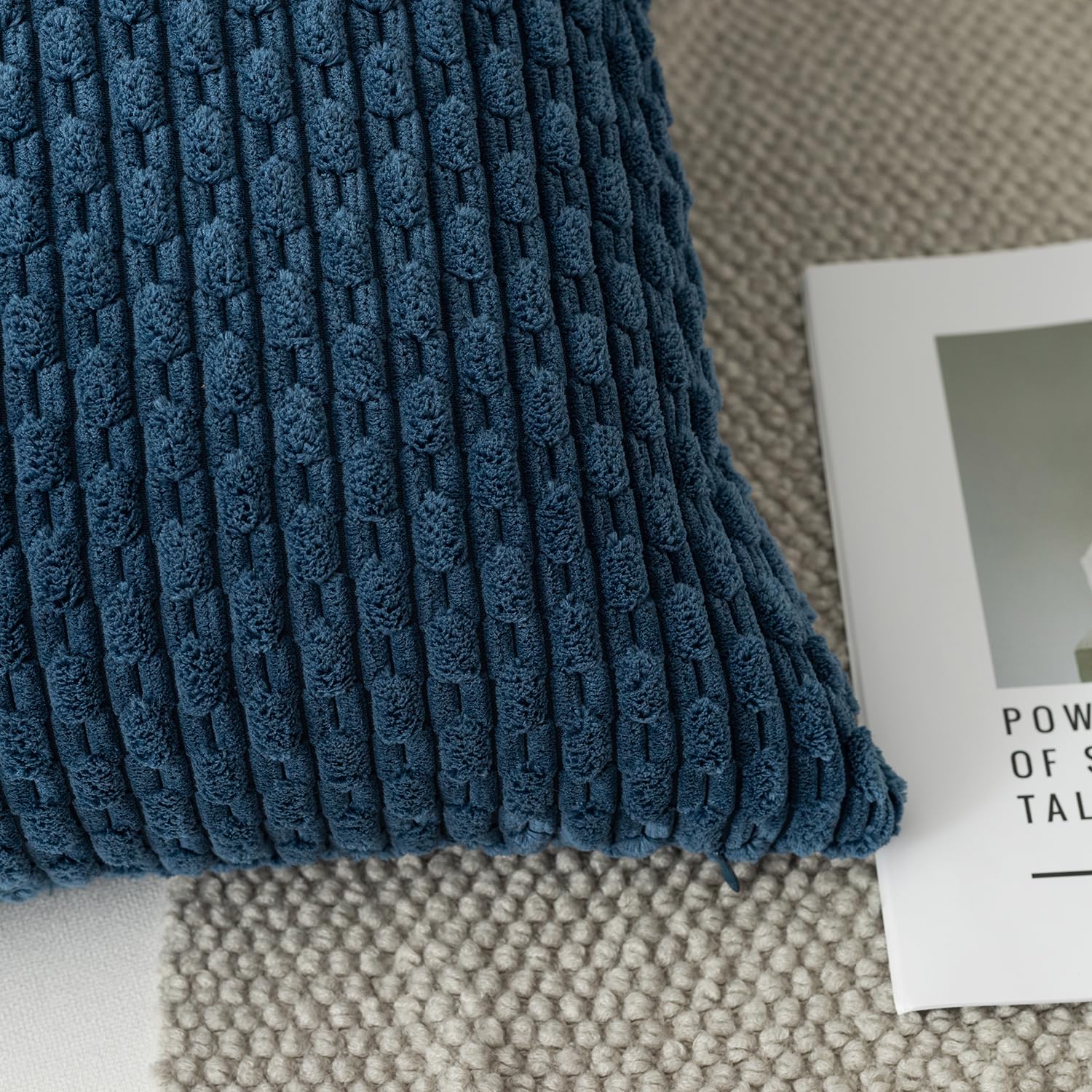 Kevin Textile Pack Of 2 Blue Corduroy Decorative Throw Pillow Covers 24X24 Inch Soft Boho Striped Pillow Covers Modern Farmhouse Home Decor For Autumn Sofa Living Room Couch Bed