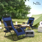 Phi Villa Xxl Oversized Padded Zero Gravity Chair, Foldable Patio Recliner, 30' Wide Seat Anti Gravity Lounger With Cup Holder, Set Of 2, Support 400 Lbs (Navy Blue)