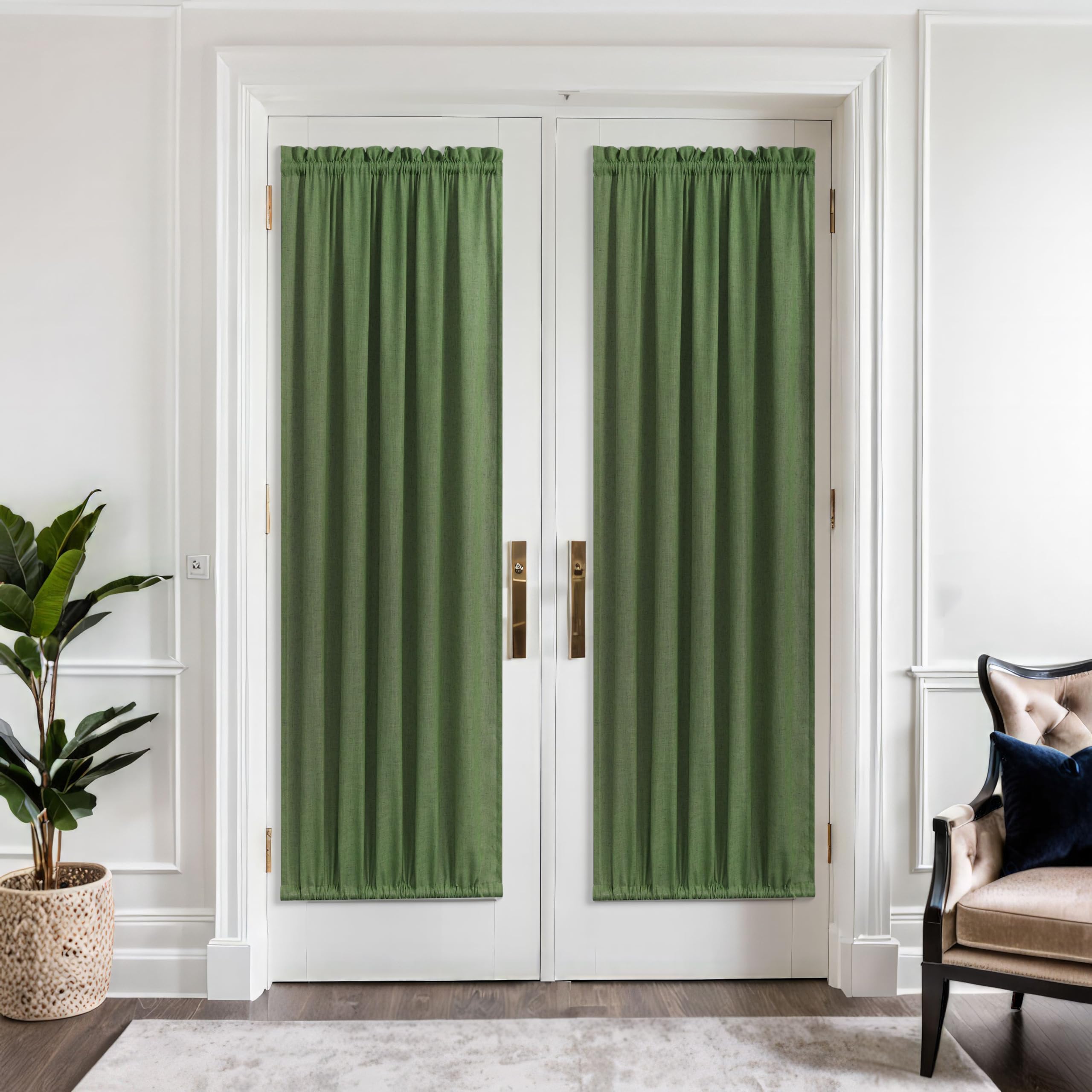 Mrs.Naturall Olive Green Sheer Curtains 72 Inches Long 2 Panels Rod Pocket Linen Fabric Light Filtering Semi Sheer Curtains For Living Room Bedroom Office Boho Neutral Aesthetic Decor 52X72 In Length