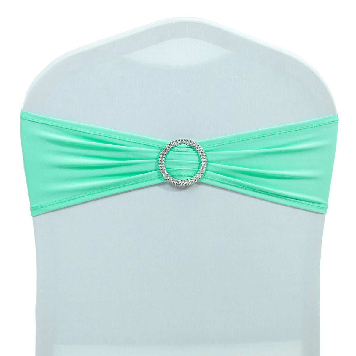 Mds-Megadecorsupply Chair Sashes, 100Pcs Sea Green, Spandex Stretch Chair Cover Bands With Buckle Slider For Wedding And Events