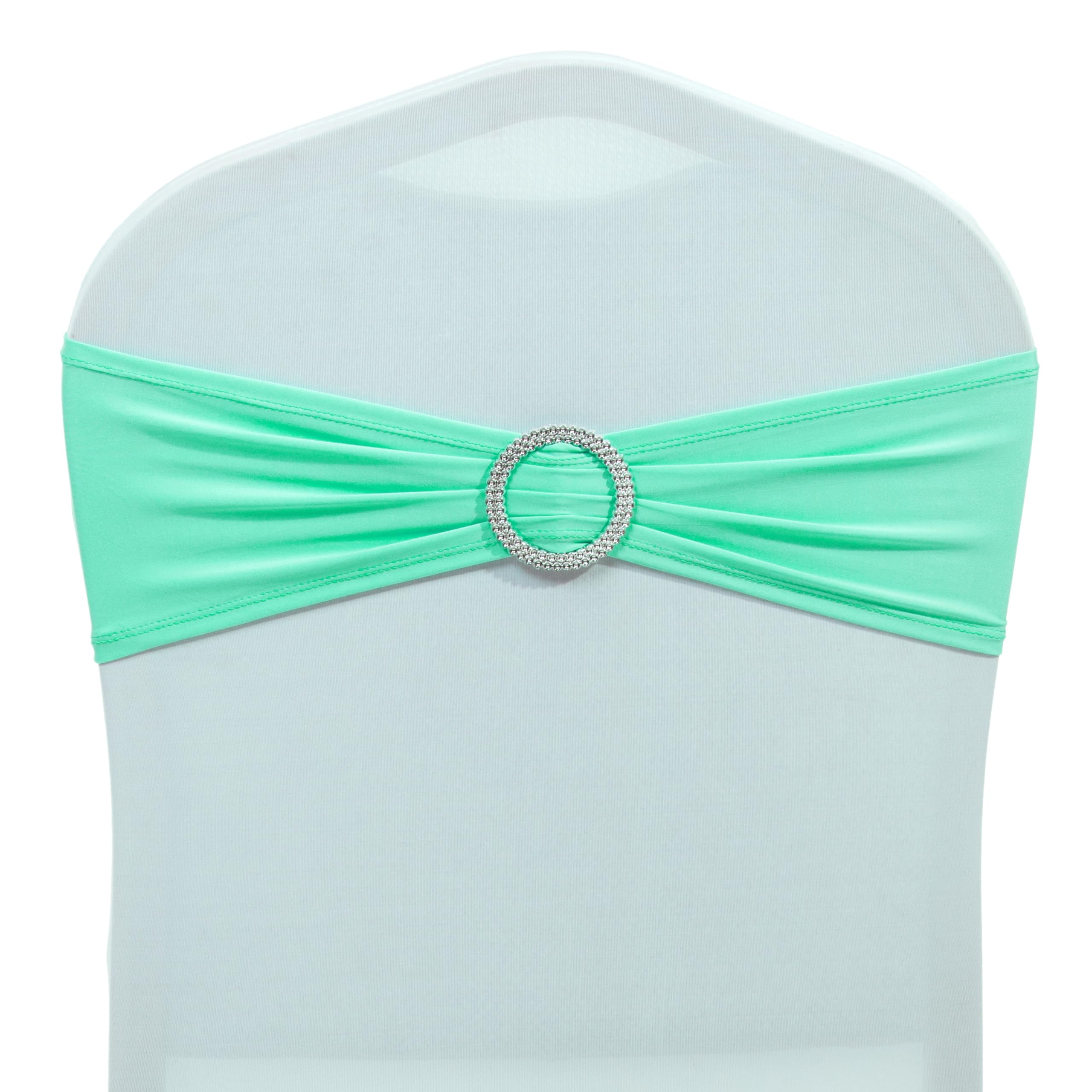 Mds-Megadecorsupply Chair Sashes, 100Pcs Sea Green, Spandex Stretch Chair Cover Bands With Buckle Slider For Wedding And Events