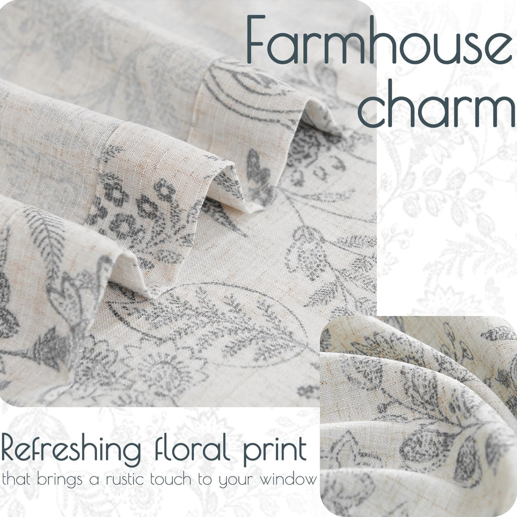 Jinchan Floral Kitchen Curtains 24 Inch Gray Linen Tier Curtains Farmhouse Cafe Curtains Country Botanic Small Window Curtains R