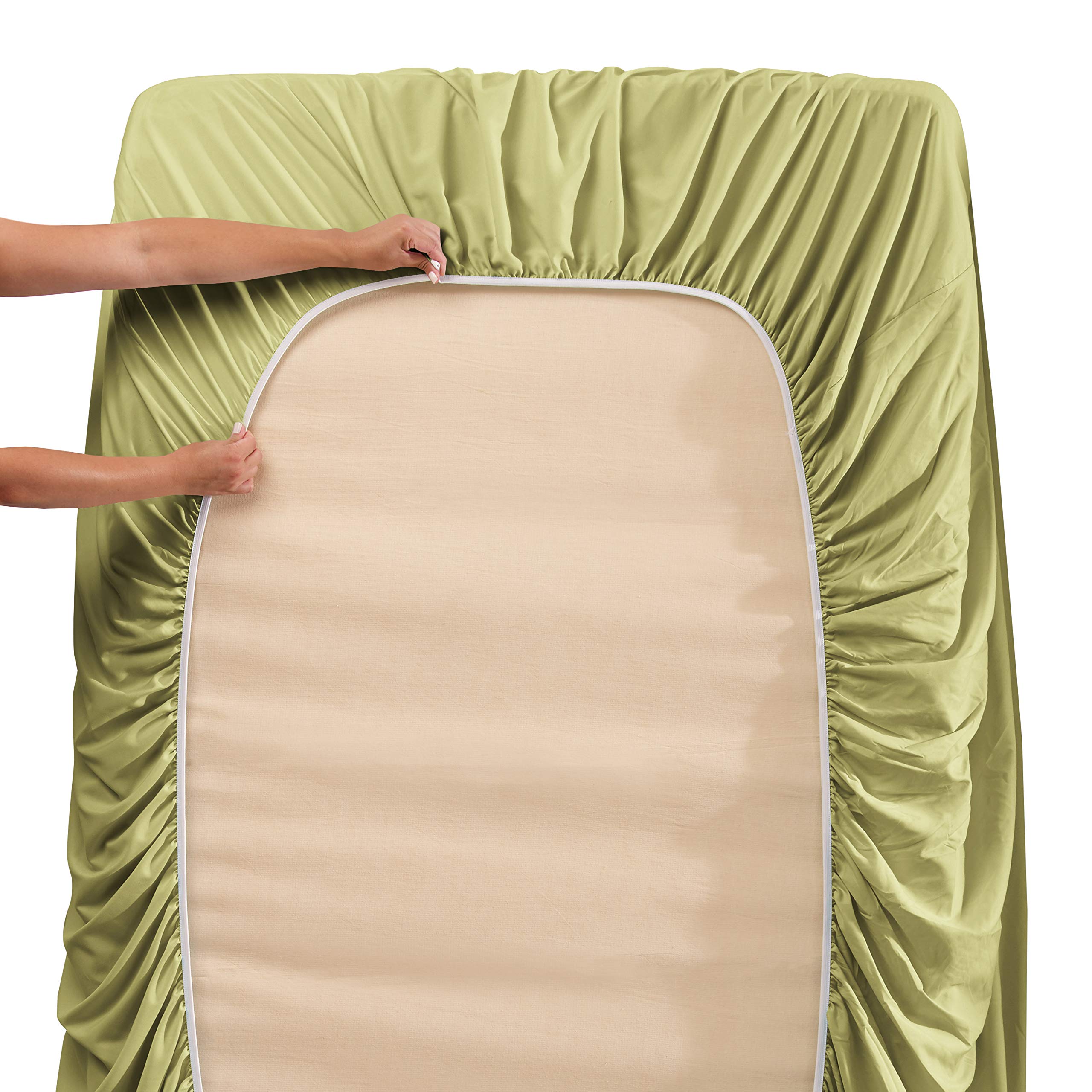 Nestl Extra Twin Deep Pocket Sheets Set - 4 Pc Soft Microfiber Twin Sheets Deep Pocket - Fade Resistant Bedding Sheets & Pillowcases - Twin, Sage Green