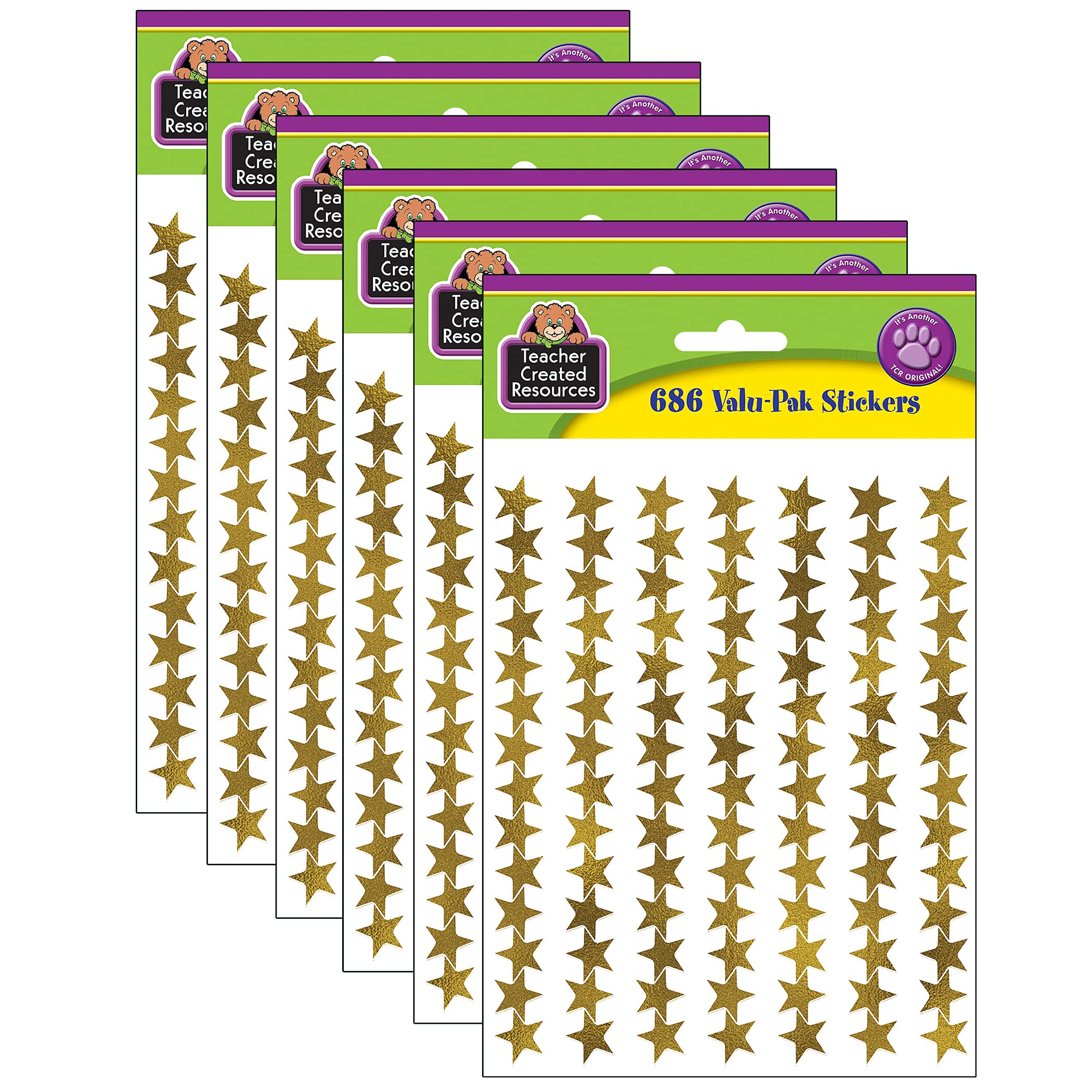 Teacher Created Resources Gold Foil Star Stickers Valu-Pak, 686 Per Pack, 6 Packs