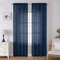 Lecloud Leia Jacquard Textured Navy Blue Sheer Curtains 96 Inches Long 2 Panels, French Door/Living Room/Bedroom Curtain With Du