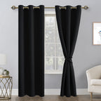 Hiasan Blackout Curtains For Bedroom, 38 X 84 Inches Long - Thermal Insulated & Light Blocking Window Curtains For Living Room, 2 Drape Panels Sewn With Tiebacks, Black