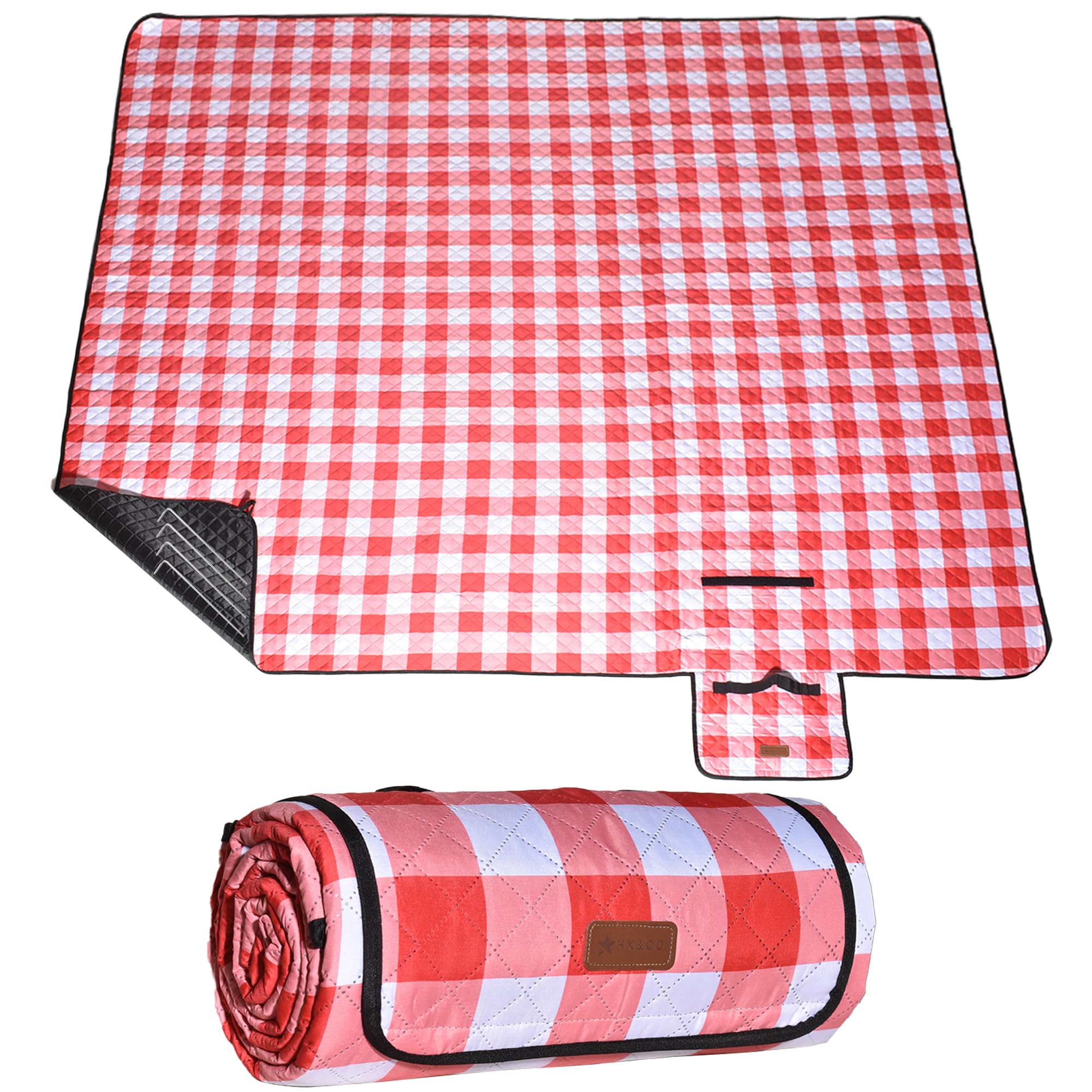 HX&OD Outdoor Picnic Blanket, Extra Large, 80x80 Waterproof Foldable Blankets Gingham Picnic Mat for Beach, Camping Grass La