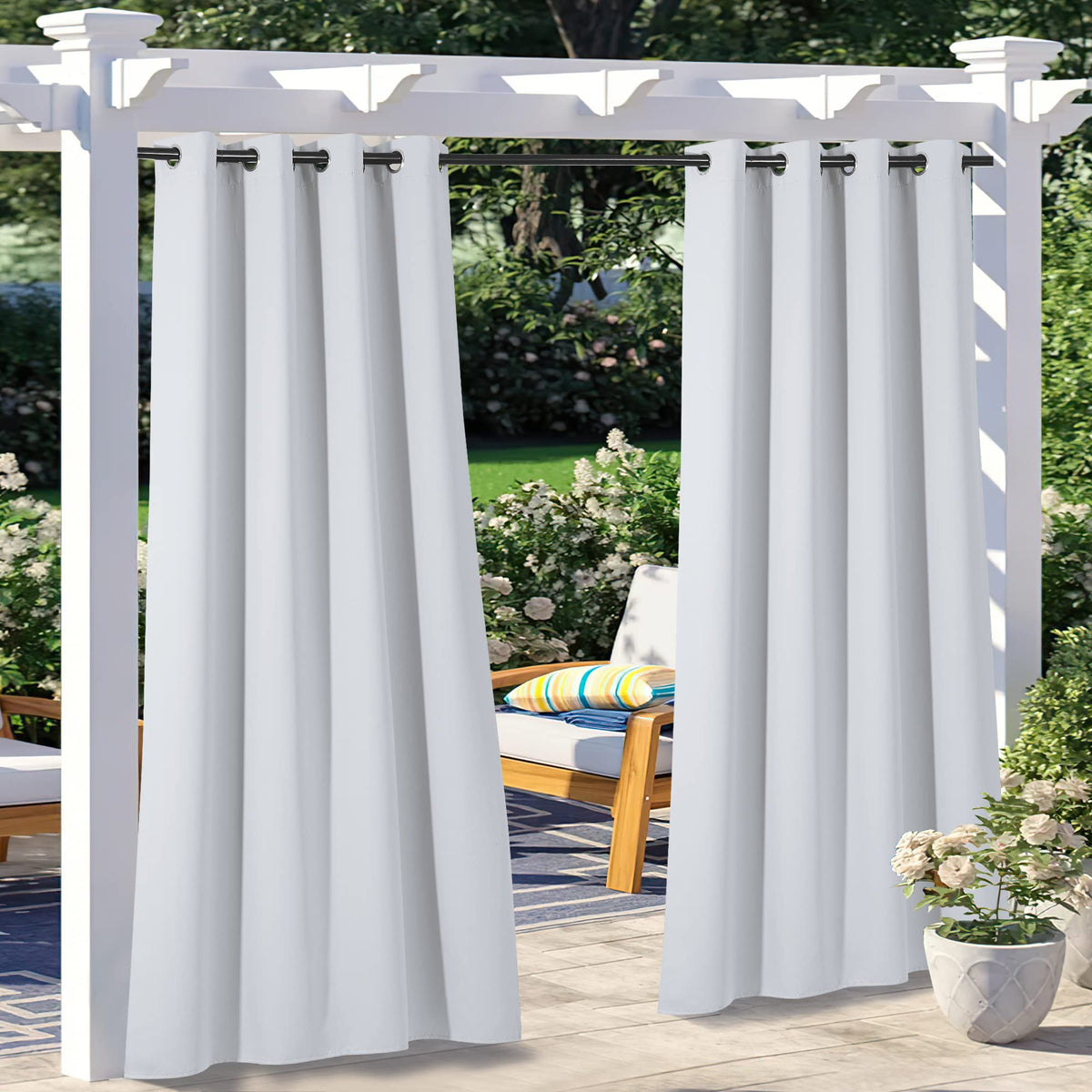 Nicetown 2 Panels Greyish White Outdoor Curtains For Patio Waterproof, Rustproof Stainless Steel Grommet Room Darkening Thermal