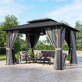 Aoxun 10'X12' Hardtop Gazebo, Aluminum Frame Canopy With Double Galvanized Steel Roof, Outdoor Metal Pavilion With Netting Curta