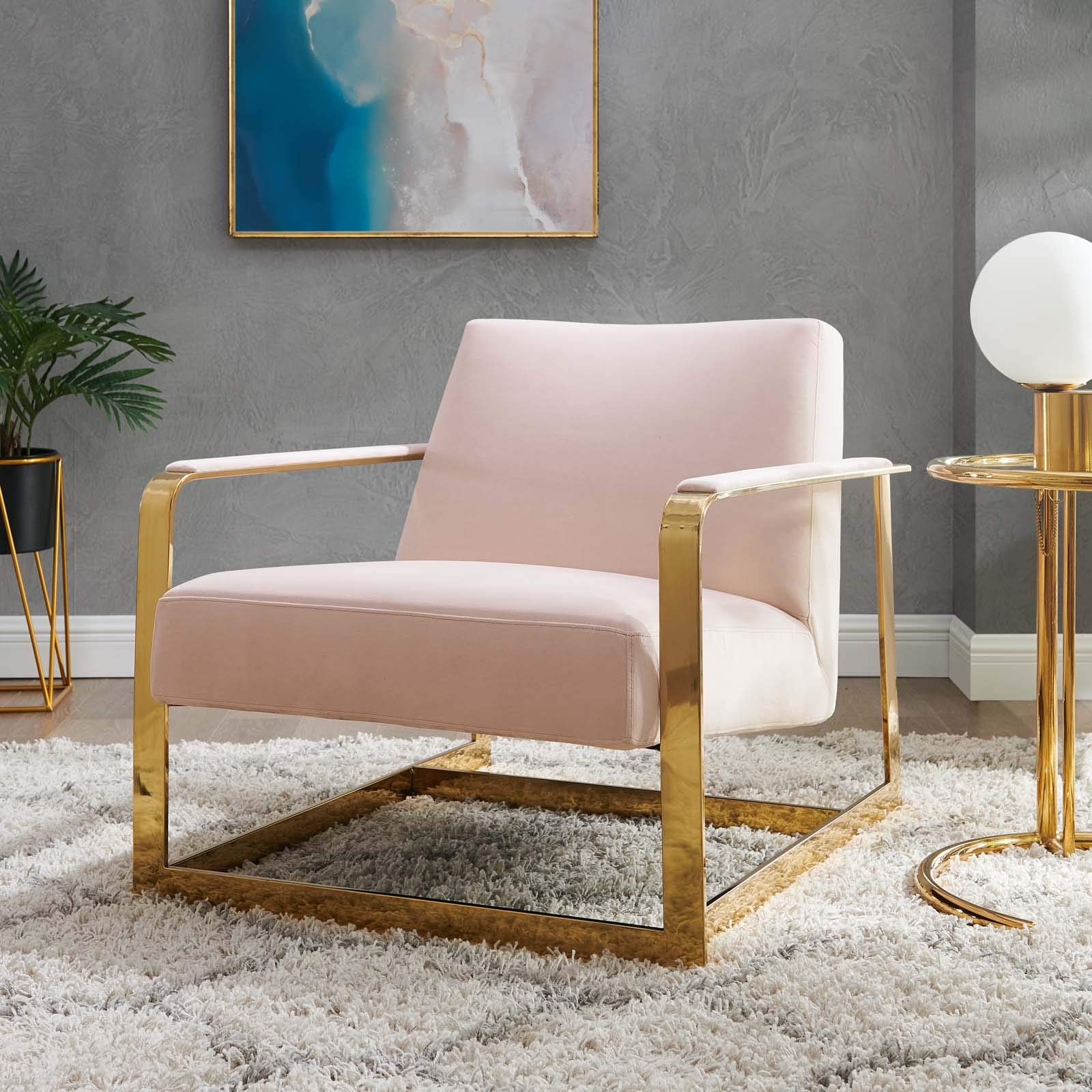 Modway Seg Performance Velvet Accent Chair, Gold Pink