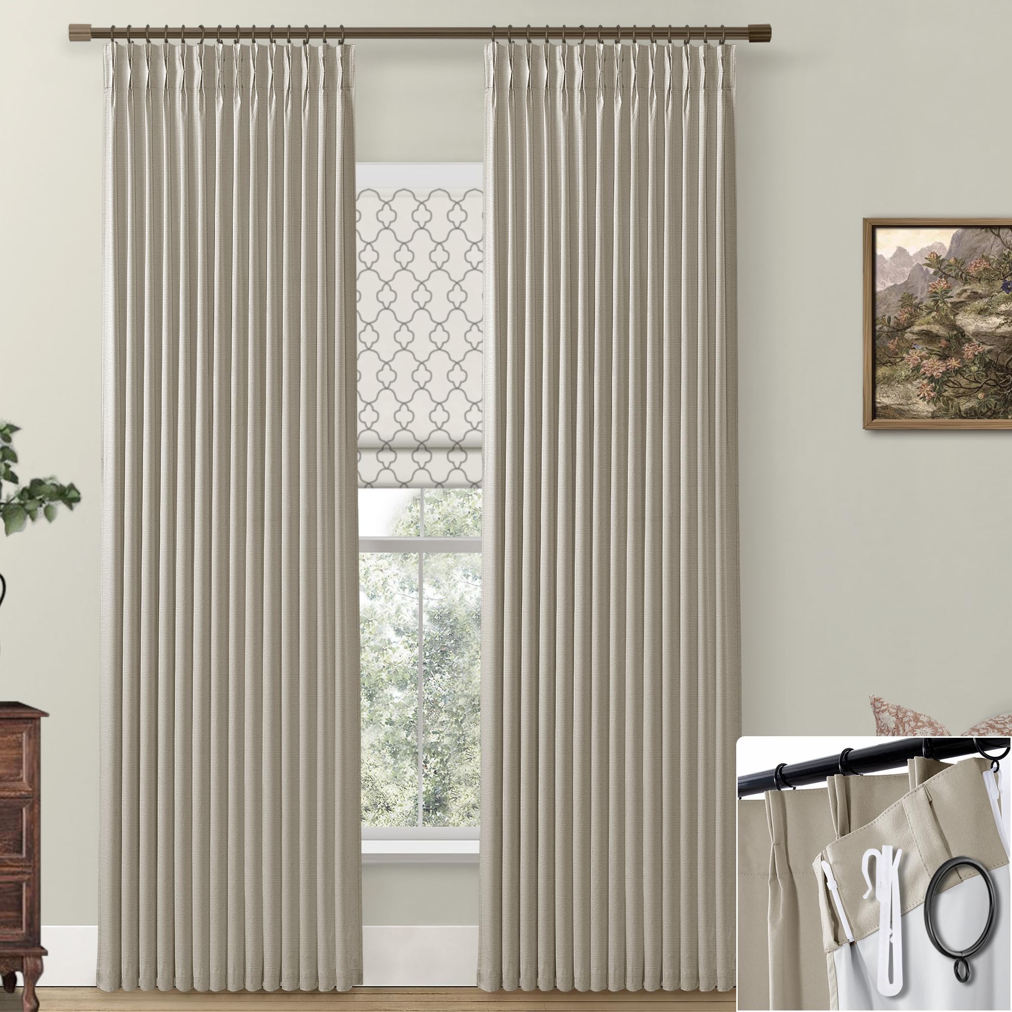 Shineland Pinch Pleated Soundproof Curtains 96 Inches Long 2 Panels Set For Office,Noise Cancelling Reducing Sound Proof Curtains For Window Soundproofing Doorway,Taupe