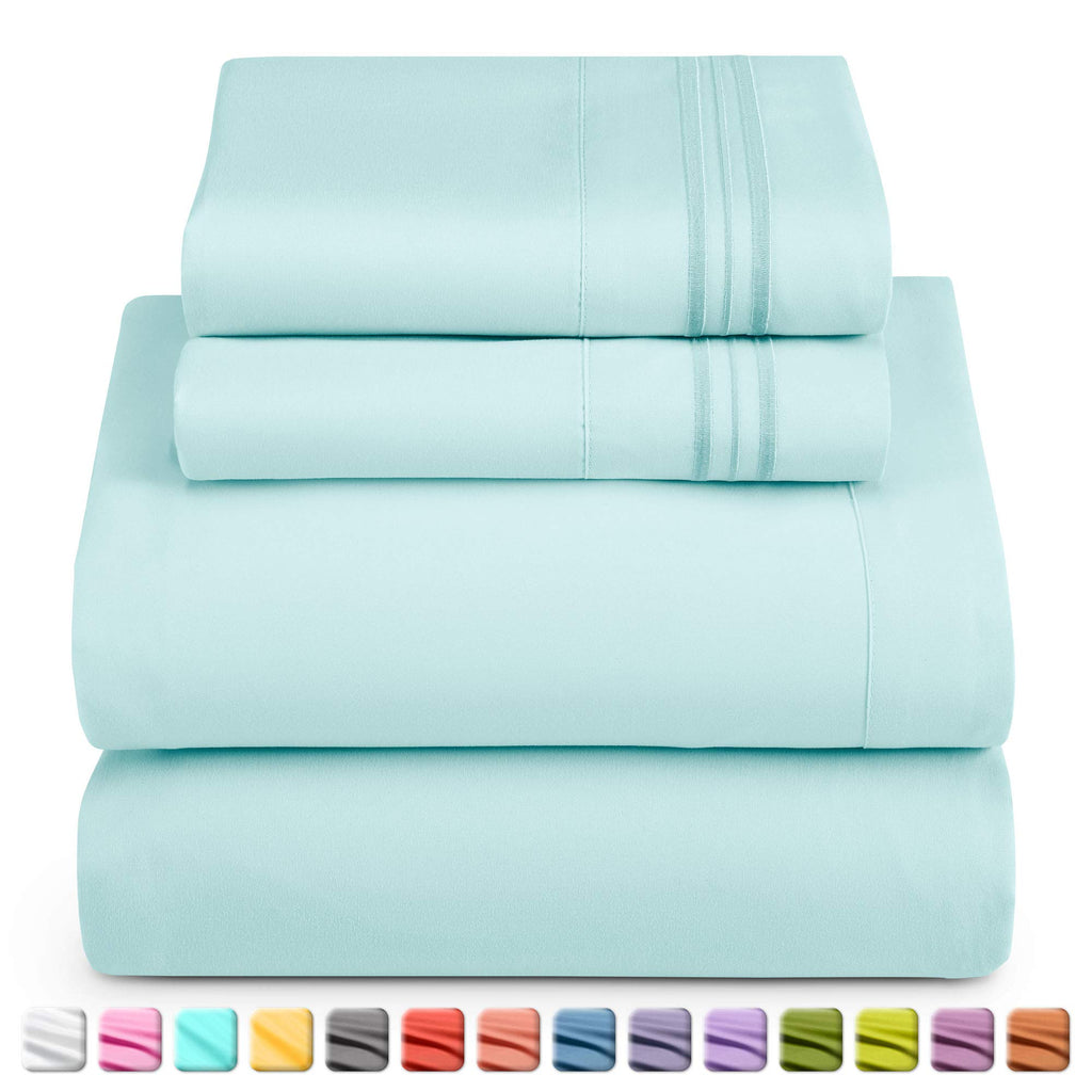 Nestl Full Xl Sheets Sets - 4 Piece Full Xl Size Sheets, Double Brushed Light Blue Sheets, Hotel Luxury Full Xl Sheet Set, Extra Soft Bedding Sheets & Pillowcases