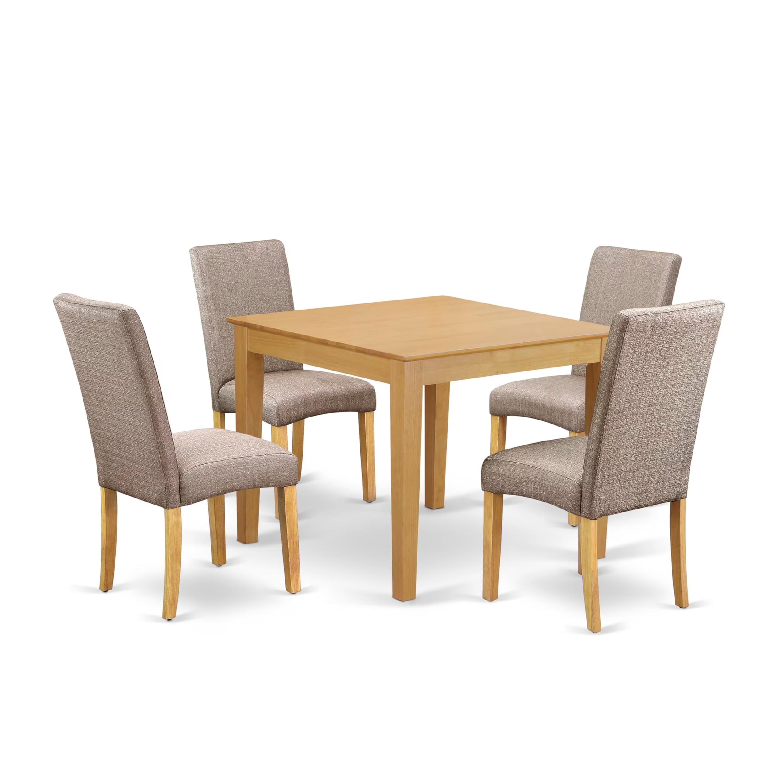 East West Furniture Oxdr5-Oak-16 5 Piece Kitchen Table Set For 4 Includes A Square Dining Room Table And 4 Dark Khaki Linen Fabric Parson Dining Chairs, 36X36 Inch, Oak