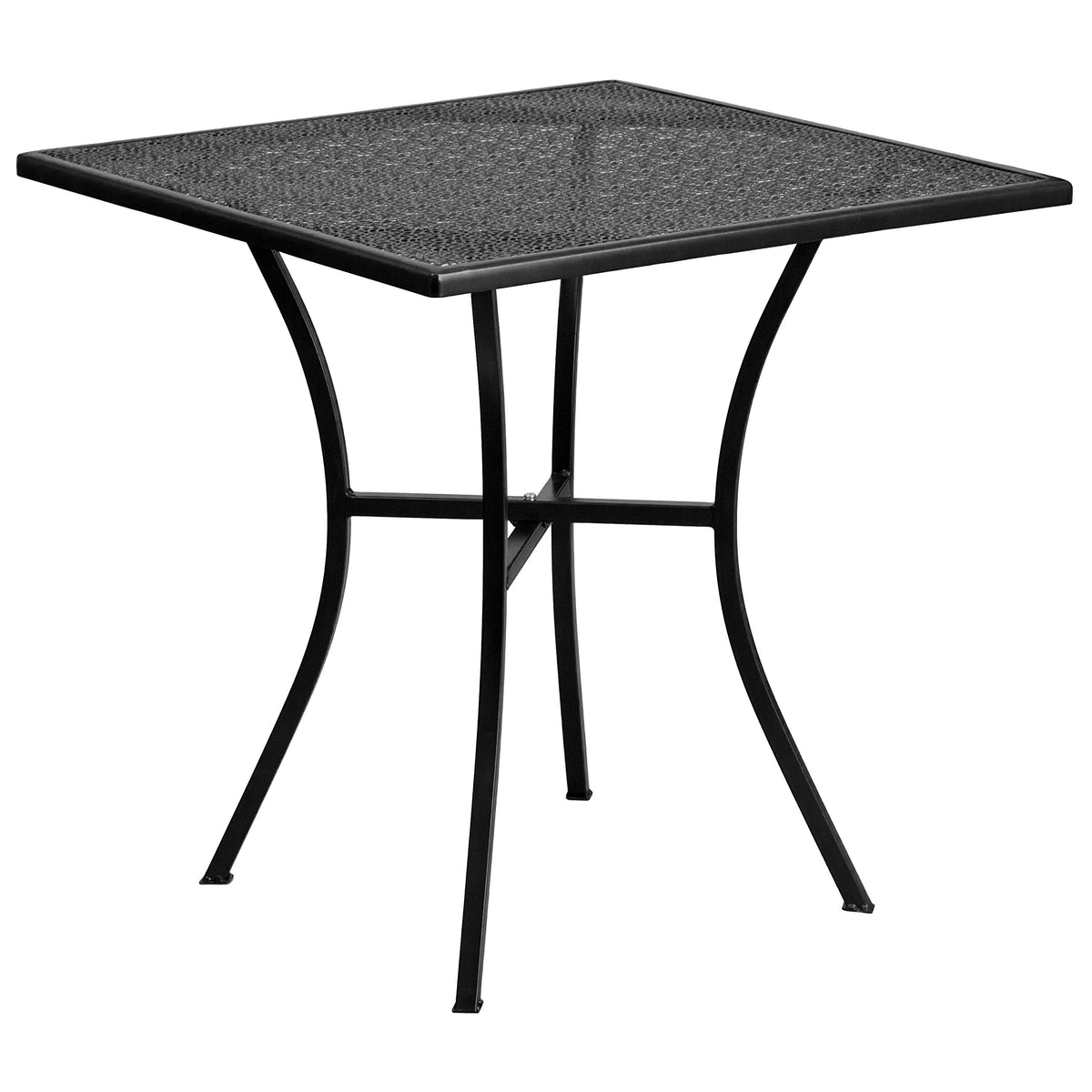 Flash Furniture Oia 28&quot; Commercial Grade Steel Patio Table, Modern Square Rain Flower Design Outdoor Dining Table, Black