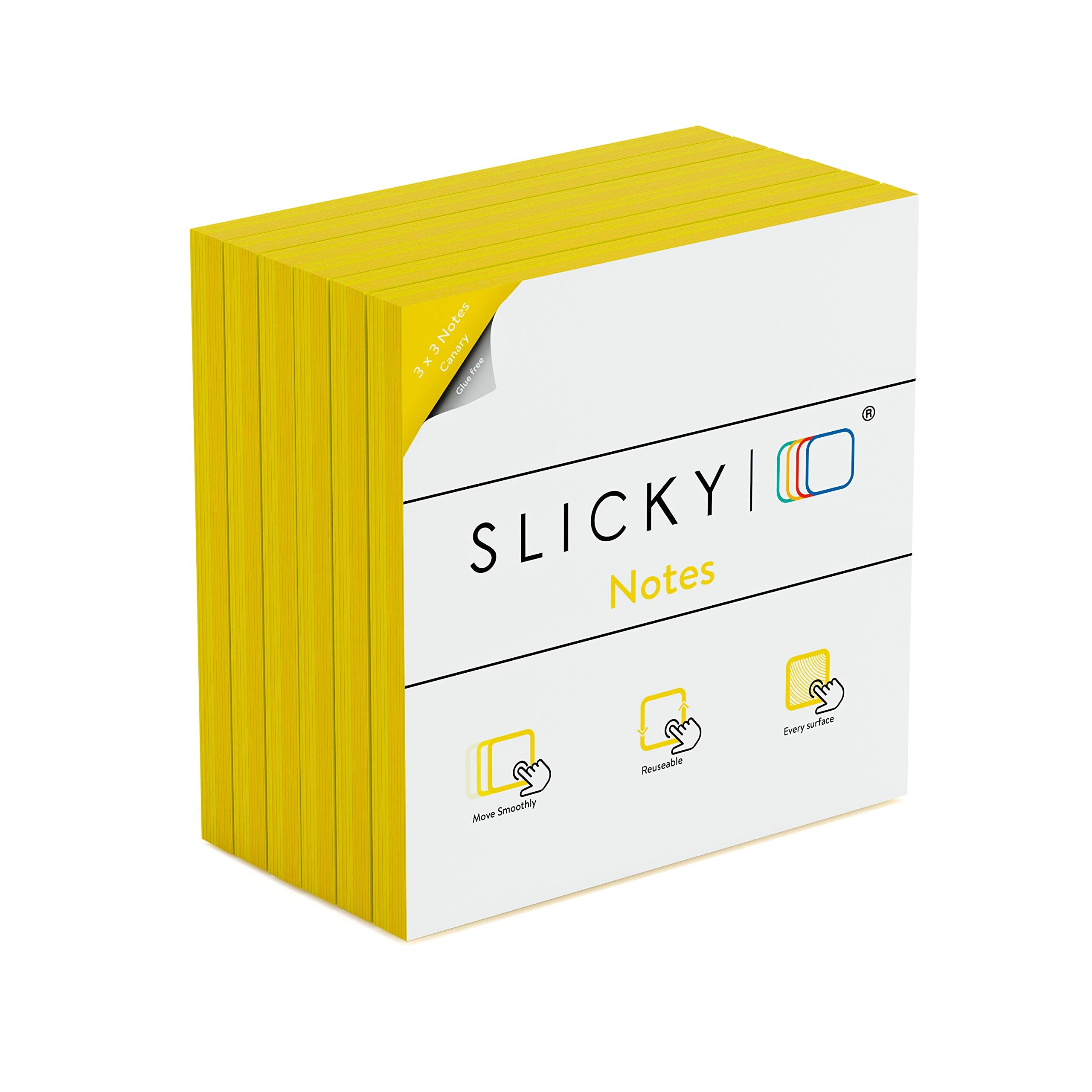 Slicky Notes 123987 Reusable Double Sided Notes: 3X3 Inch Glue Free, Static Charged, Dry Erasable, Slideable, Eco-Friendly Paper