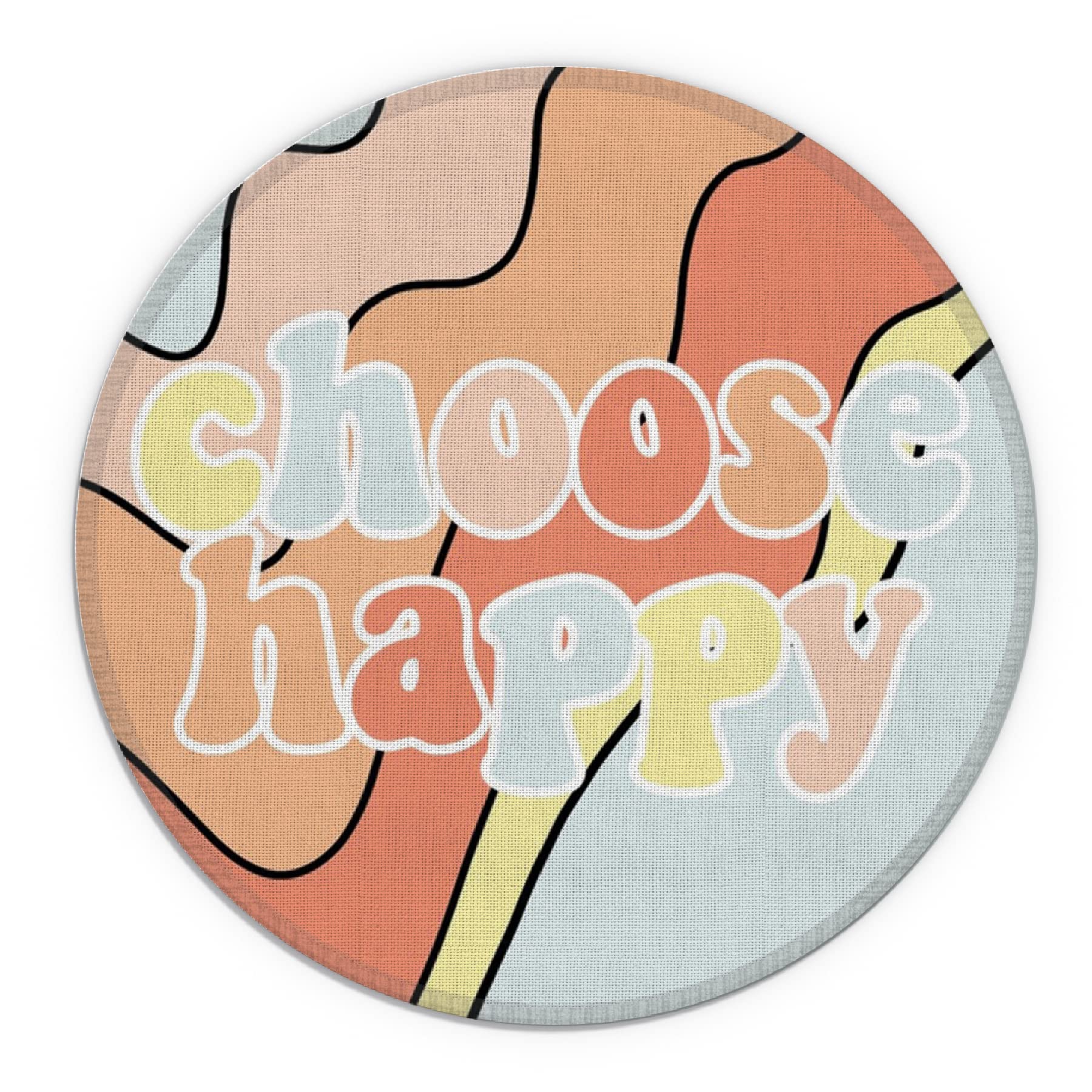 Inspirational Quote Choose Happy Boho Swirl Colourful Waterproof Small Round Mouse Pad,7.9 X 7.9 Inch Non-Slip Rubber Base Decor