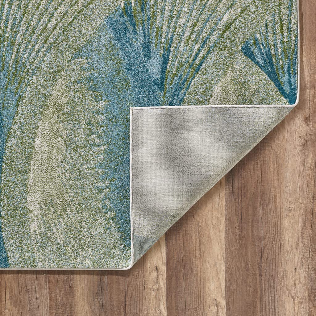 HomeRoots Ocean Heat-Set Polypropelene 3’ x 5’ Blue Beige Abstract Waves Modern Area Rug