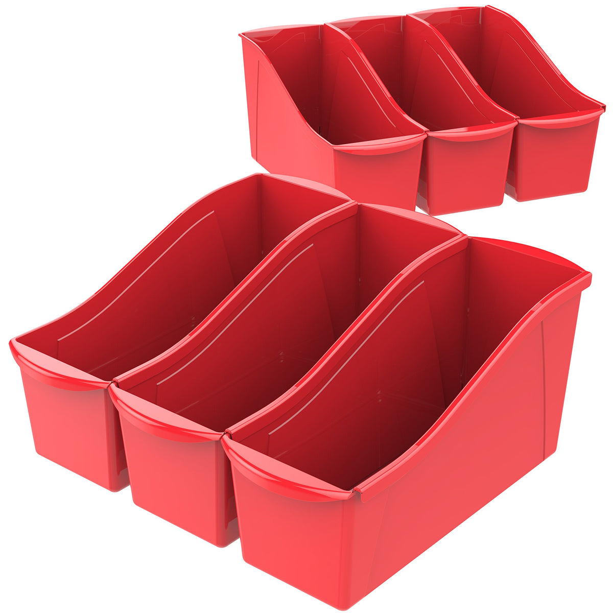 Storex Large Book Bin, Interlocking Plastic Organizer For Home, Office And Classroom, Red, 6-Pack (71102A06C)