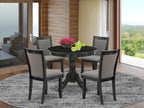 East West Furniture ANMZ5-AB6-50 5 Piece Dinette Set Includes a Round Kitchen Table with Pedestal and 4 Dark Gotham Grey Linen Fabric Parson Dining Room Chairs, 36x36 Inch, Wirebrushed Black