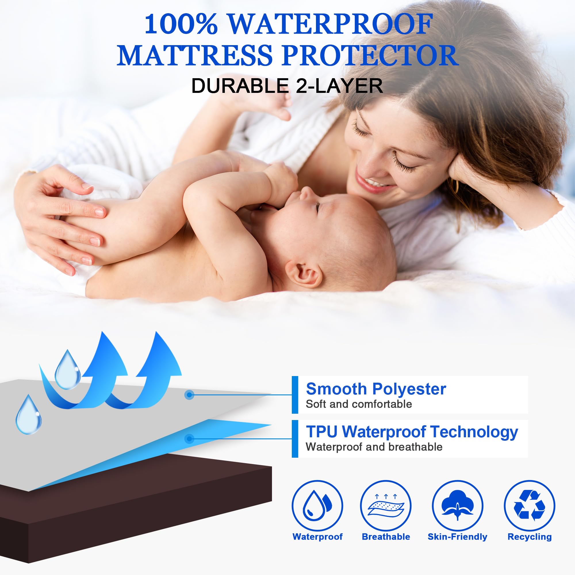 Sufdari King Size Mattress Protector,Waterproof Mattress Protector,Fitted Sheet Style Mattress Cover With 18' Deep Pocket,Washable And Comfortable-Chocolate,King