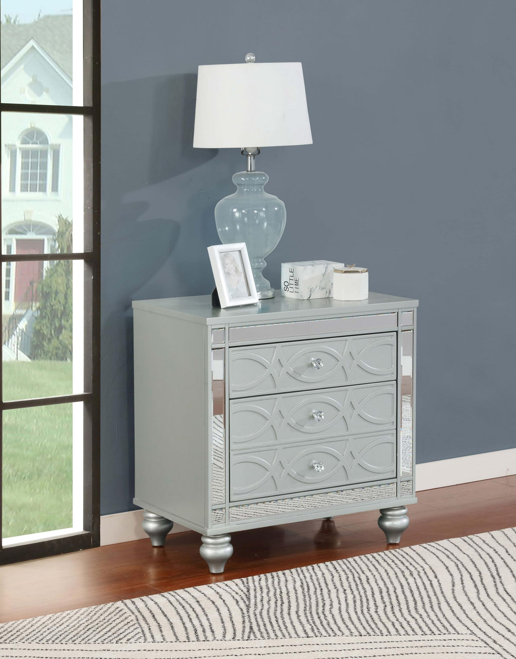 Coaster Home Furnishings Gunnison Modern Classic Wood 2-Drawer Bedroom Nightstand Bedside Table Organizer Unit with USB Charging Outlet Silver Metallic 223212