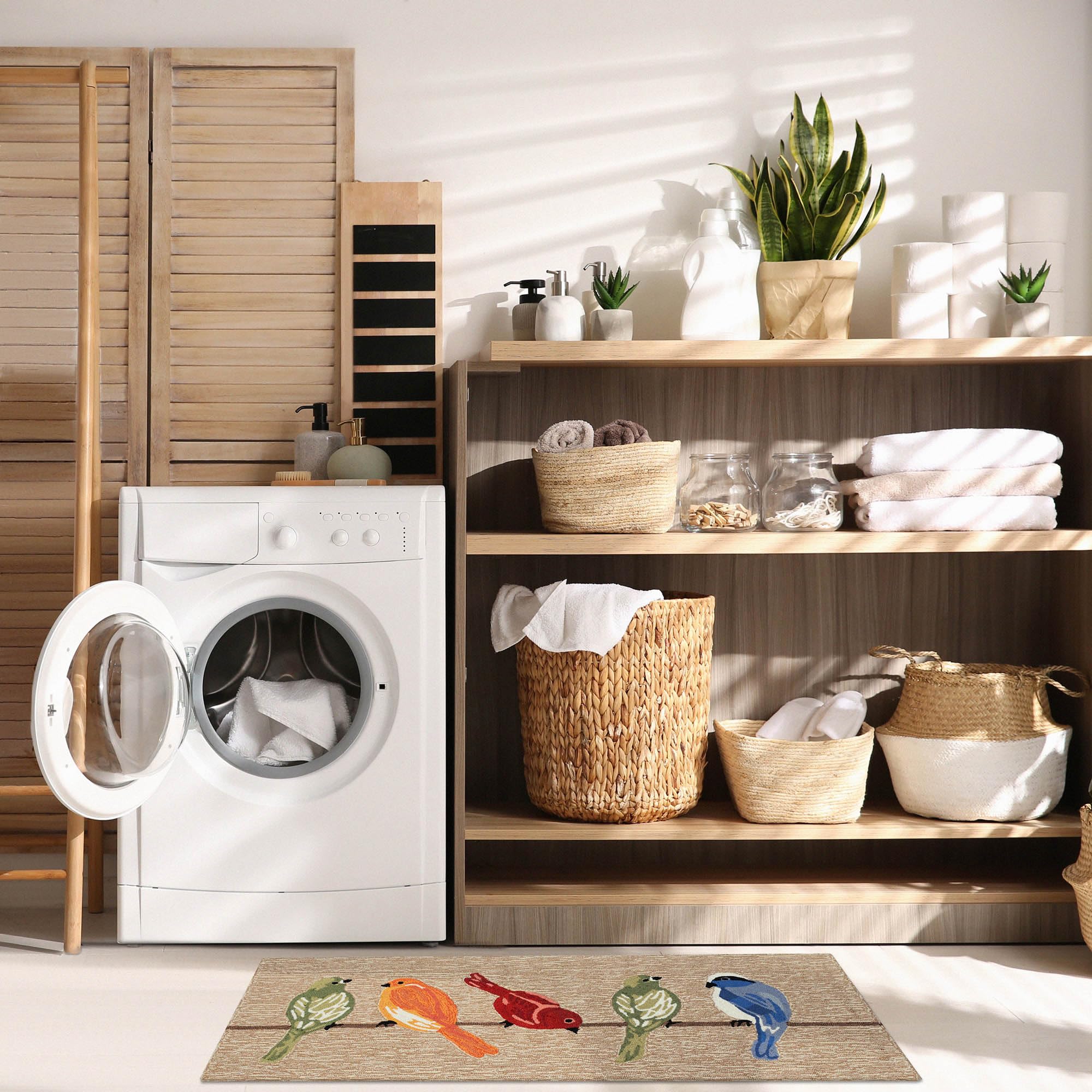 Liora Manne Frontporch Indoor/Outdoor Hand Tufted Durable Area Rug - Transitional Casual Home Nature Neutral (Birds Neutral) (2' X 5')