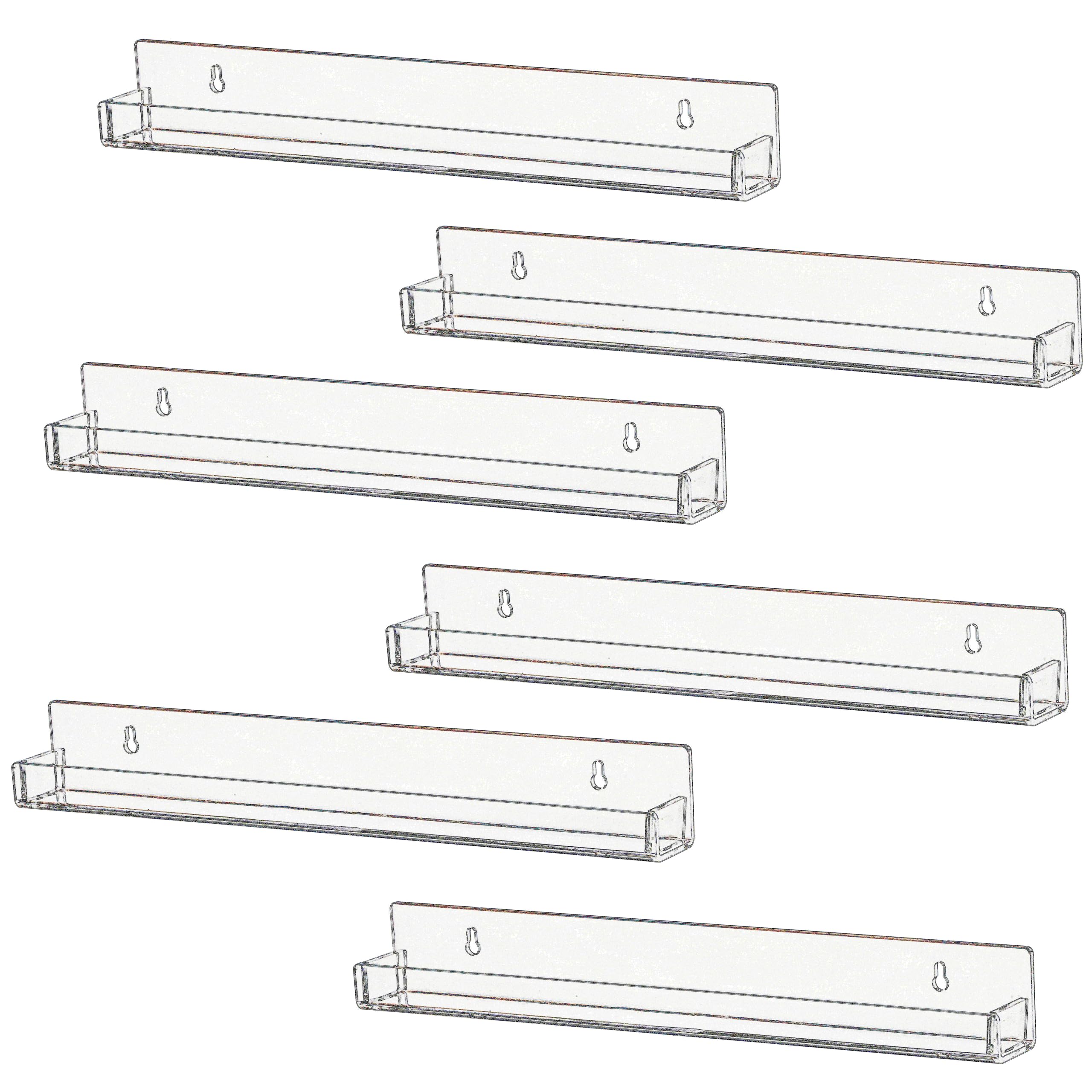 IEEK 6 PCS Acrylic Invisible Floating Bookshelf for Kids Room,15 inch Modern Picture Ledge Display Toy Storage Wall Shelf Vinyl 