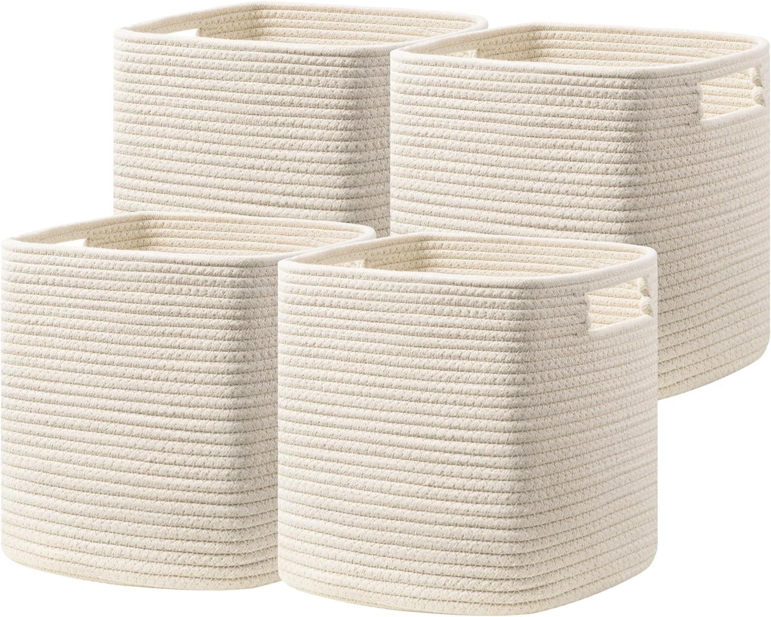 UBBCARE Set of 4 Storage Basket-12 X 12 X 12 in, Cotton Rope Baskets for Shelves, Toys, Book, Cube Storage Bins with Handles, Wo