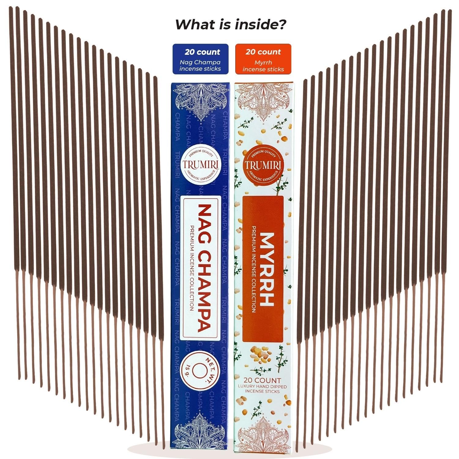Trumiri Incense Sticks - Combo Pack Of 35 Insence-Sticks - 15 Nag Champa + 20 Myrrh - Insenses - Insents - Incents - Inscense -
