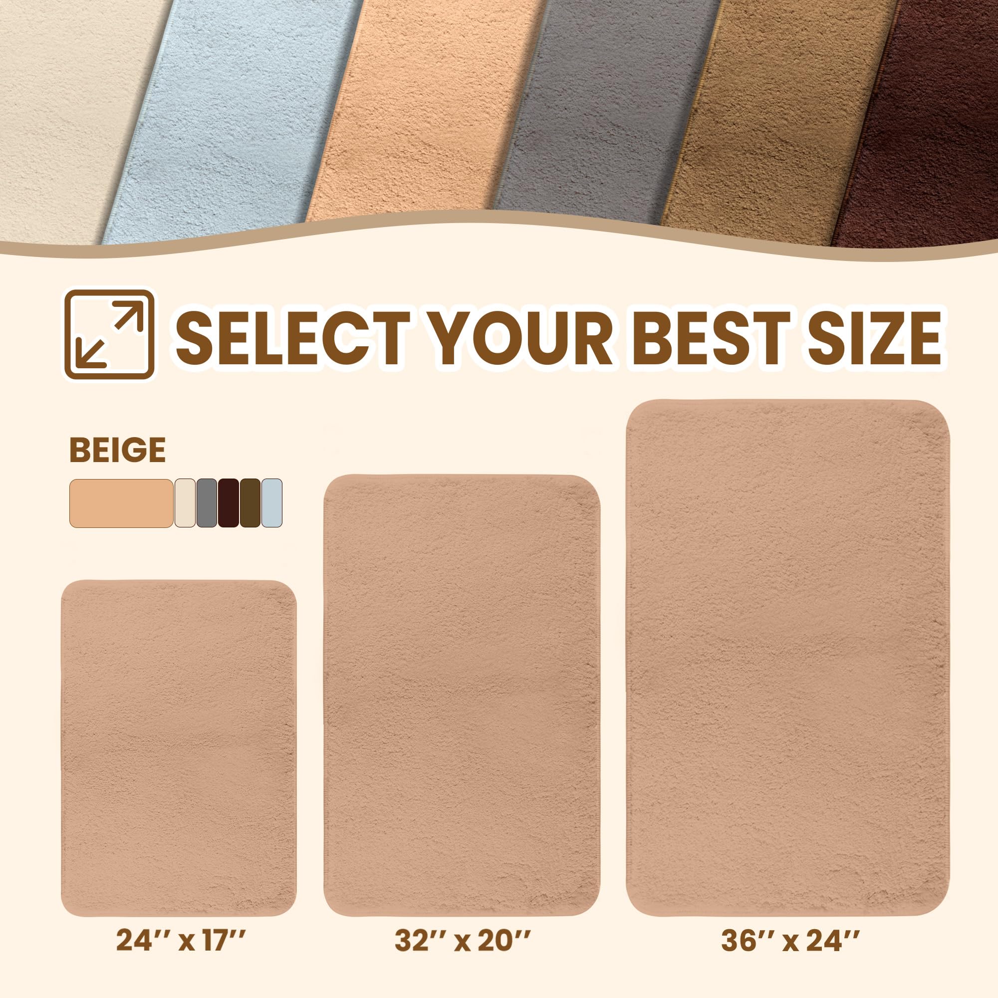 Techmilly Fluffy Tufting Bathroom Rug Mat 36X24, Absorbent Thick Non Slip Microfiber Mats, Quick Dry Machine Washable Bath Rug F