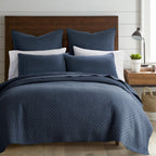 Levtex Home - Cross Stitch Navy Quilt Set - 100% Cotton - Twin/Twin Xl Quilt (68X86In.) + 1 Standard Sham (26X20In.) - Reversibl