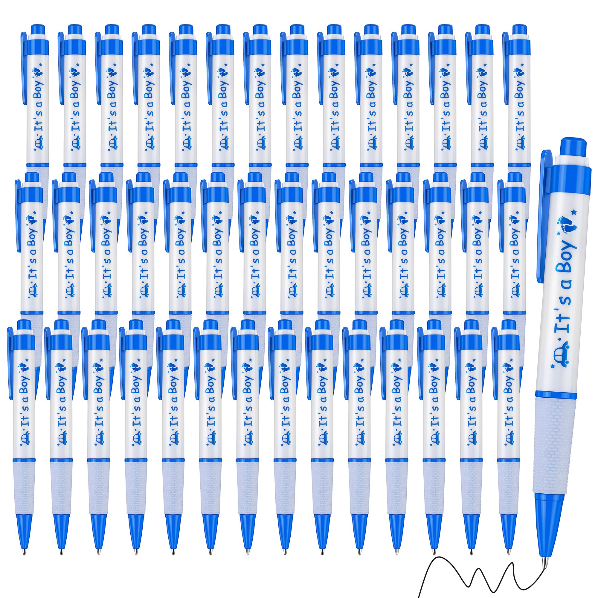 Aodaer 48 Pieces It'S A Boy Baby Shower Ballpoint Pens - Blue Retractable Gel Pen With Soft Grip, Comfortable Black Ink For Part