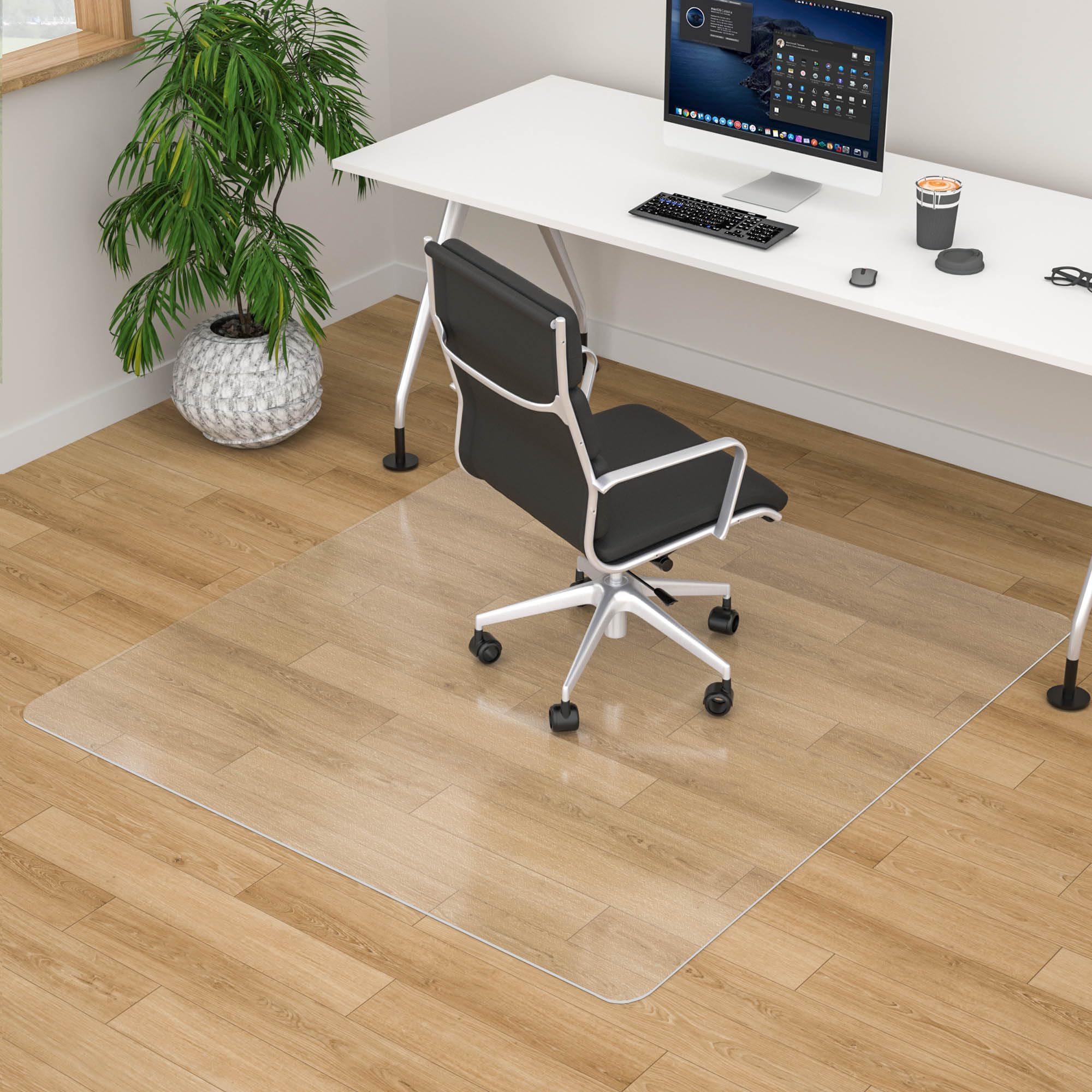 100Pointone Large Office Chair Mat For Hardwood Floor - 48' X 48' Clear Floor Protector Mat For Office Chair On Hardwood, Easy