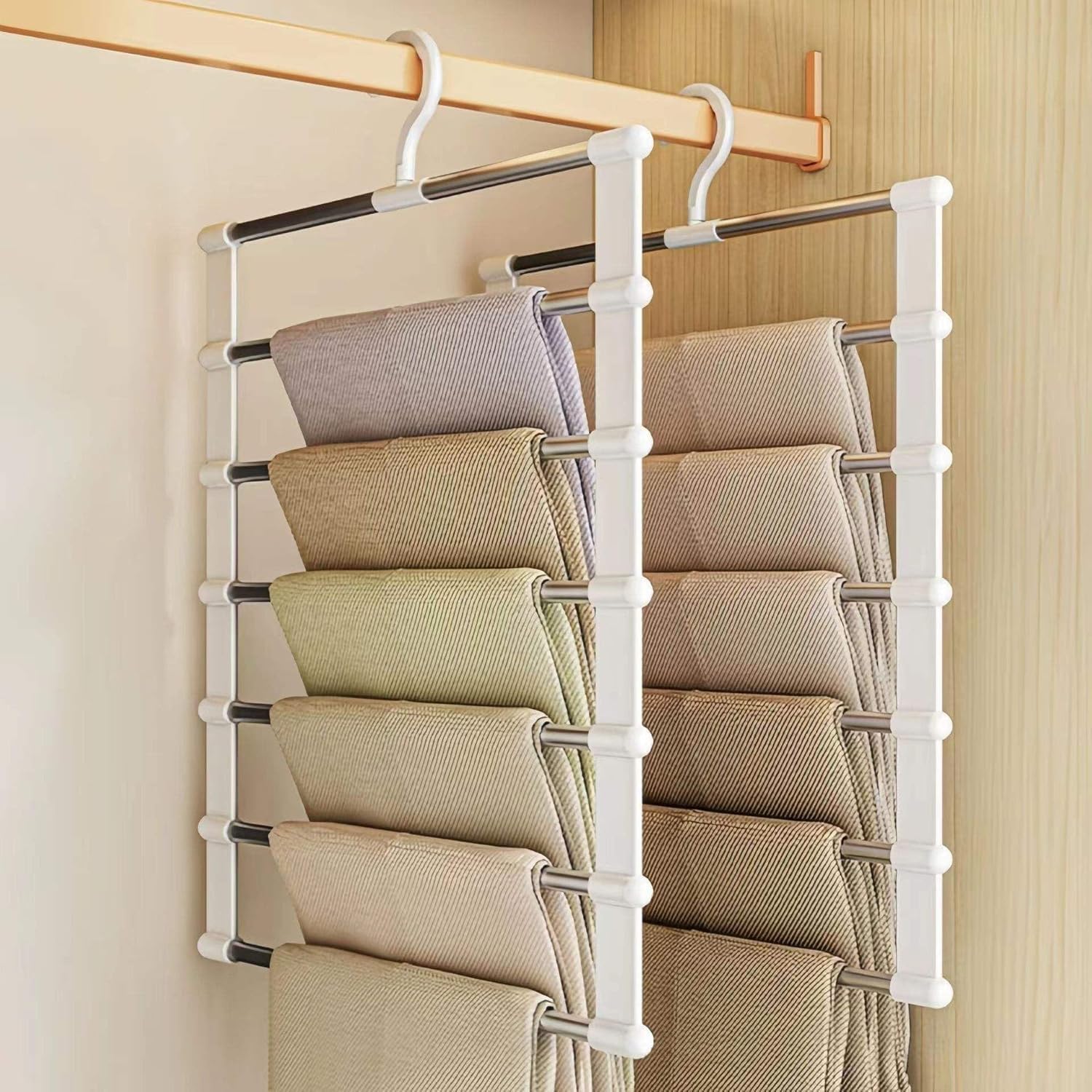 Veniva SpaceSaving Stainless Steel Pants Hanger 6 In 1  Foldable MultiLayer Closet Organizer For Jeans, Trousers & Leggings |