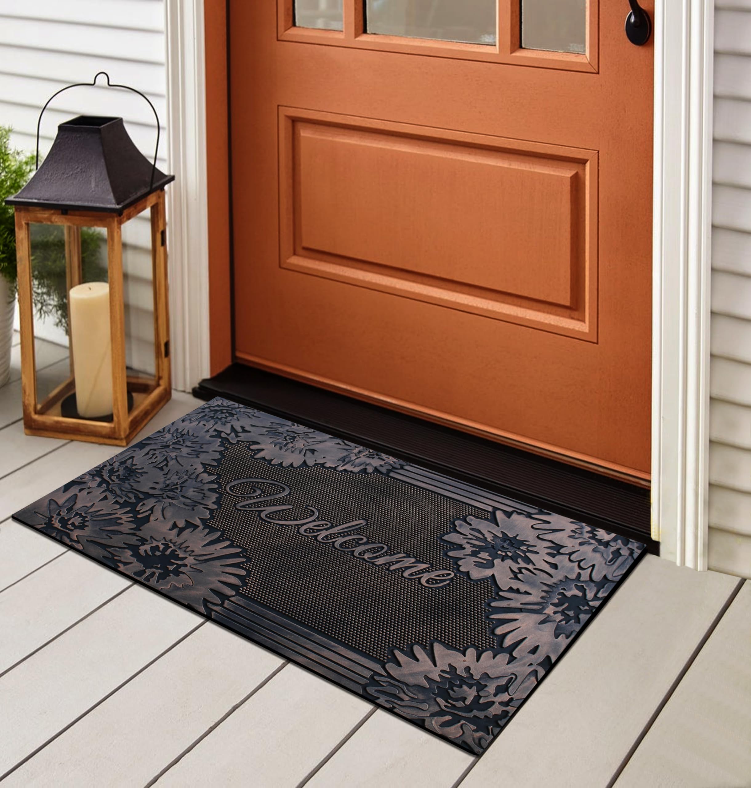 A1 Home Collections A1Hcrb6129 Floor Rubber Pin Fun Designed Door Mats For Indoor Outdoor Entrance, 18' X 30', Floral Welcome