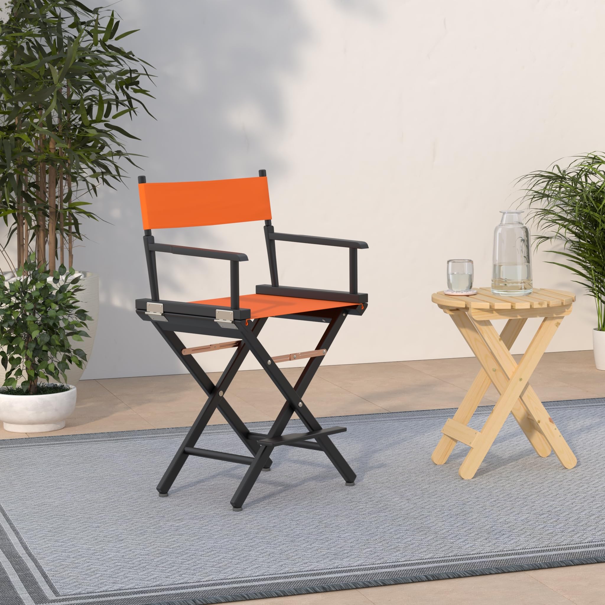 Casual Home 24" Director'S Chair Black Frame-With Tangerine Canvas, Counter Height