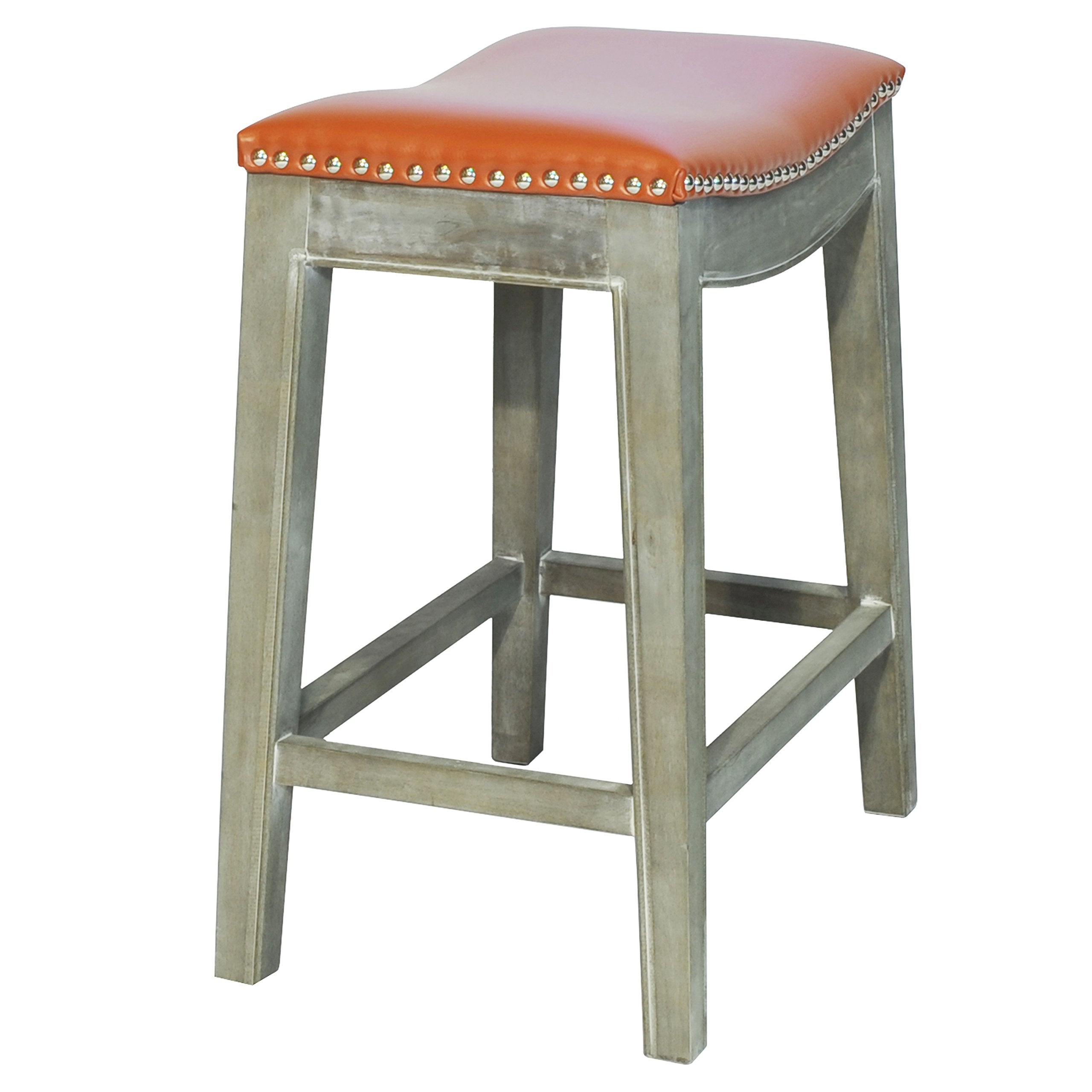 New Pacific Direct Elmo Bonded Leather Counter Stool,Distressed Gray Legs,Pumpkin