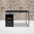 Flash Furniture Harwood Dark Ash Wood Grain Finish Computer Desk With Two Drawers And Silver Metal Frame